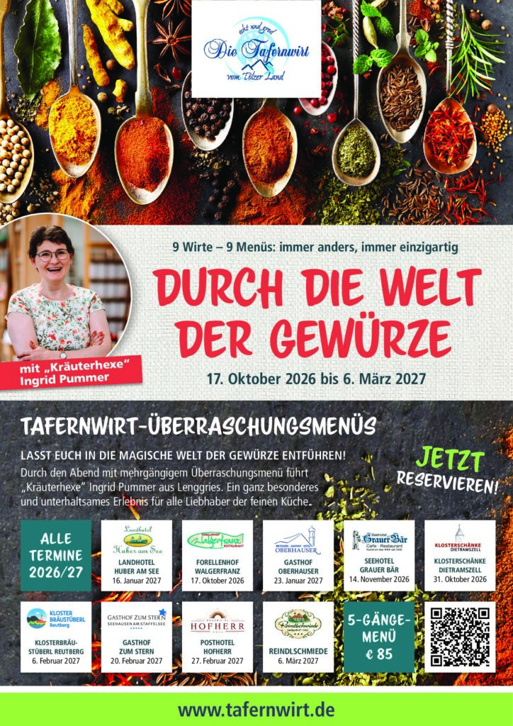 Plakat Tafernwirt-Überraschungsmenüs: Durch die Welt der Gewürze, 17. Oktober 2026 bis 6. März 2027
